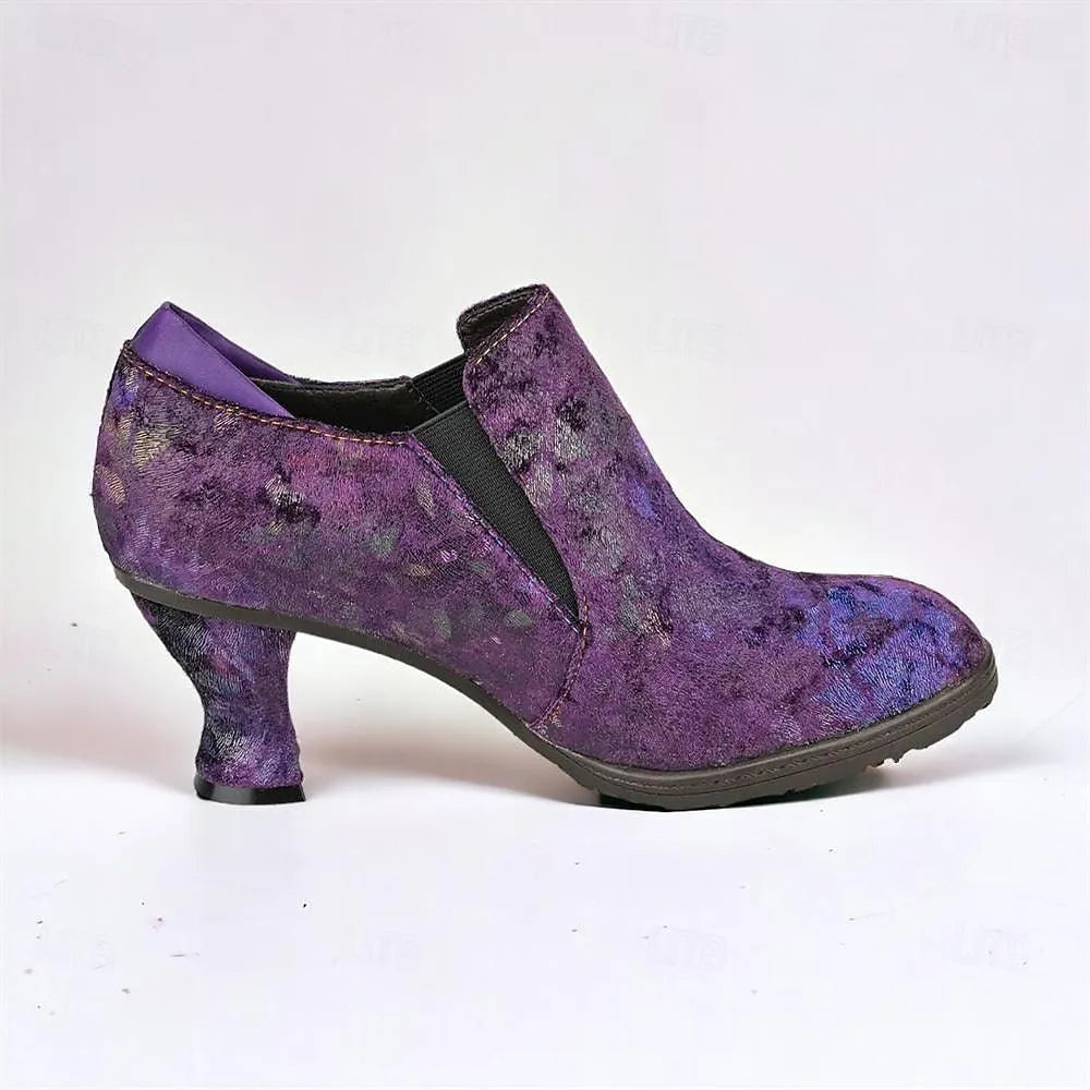 Women's Purple Floral Textured Elastic Panel Ankle Boots - Tokiyos