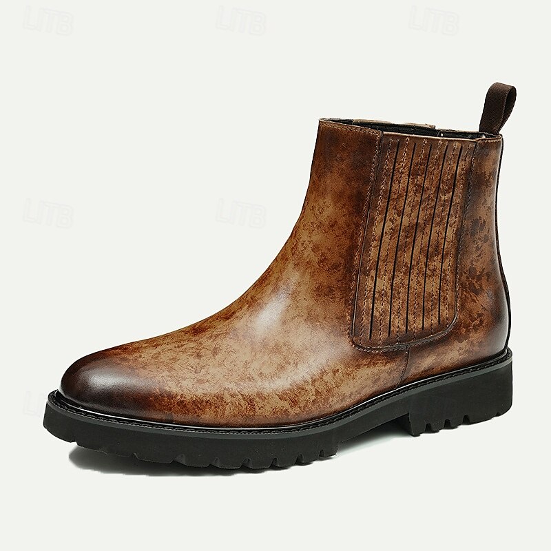 Men's Distressed Brown Leather Chelsea Boots - Rugged Sole, Vintage Style Ankle Boots