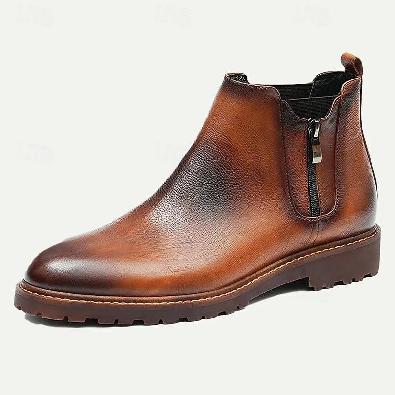 Men's Premium Leather Chelsea Boots - 100% Cowhide with Side Zipper and Rugged Sole - Tokiyos