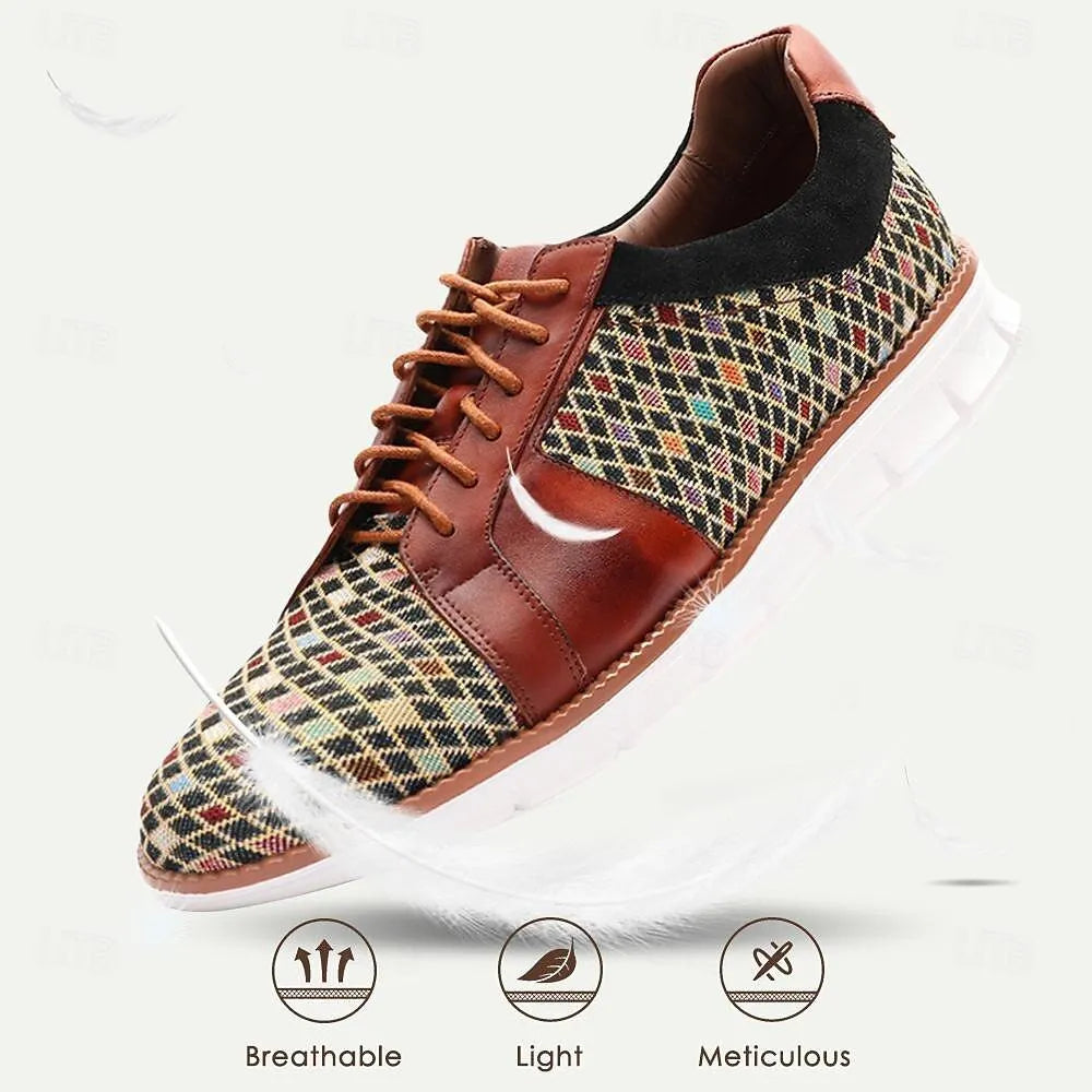 Men's Houndstooth Sneakers with Leather Accents - Tokiyos