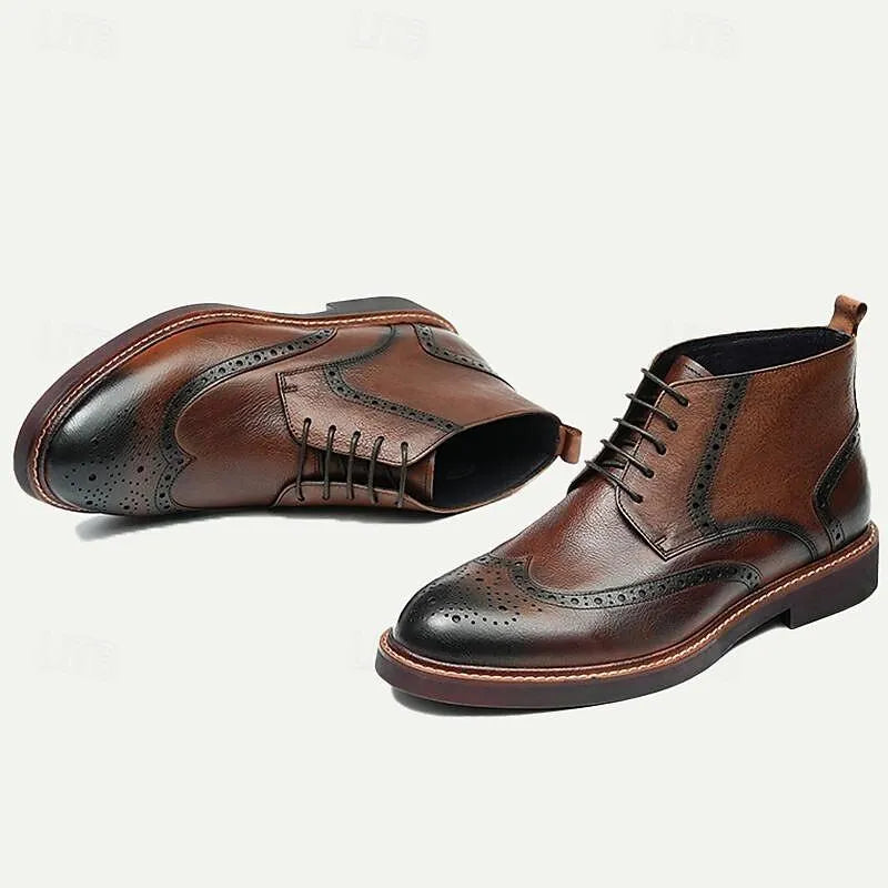 Men's Brogue Leather Boots - 100% Premium Cowhide with Lace-Up Design - Tokiyos