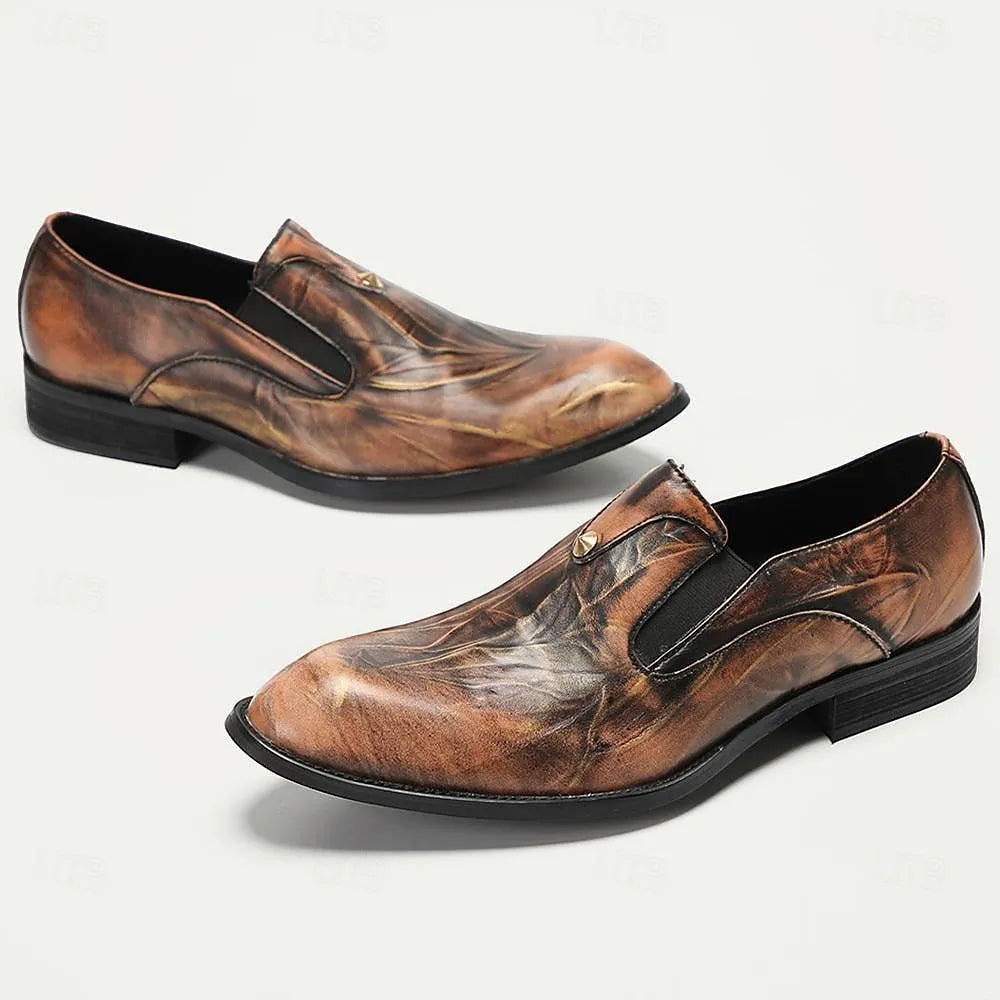 Men's Brown Leather Slip-On Dress Shoes - Classic Formal Loafers - Tokiyos