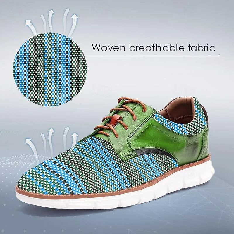 Men's Green Woven Sneakers Oxford Shoes - Stylish Casual Lace-Ups - Tokiyos