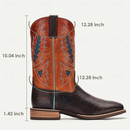 Men's Handmade Goodyear Welted Leather Western Cowboy Boots with Embroidered Design