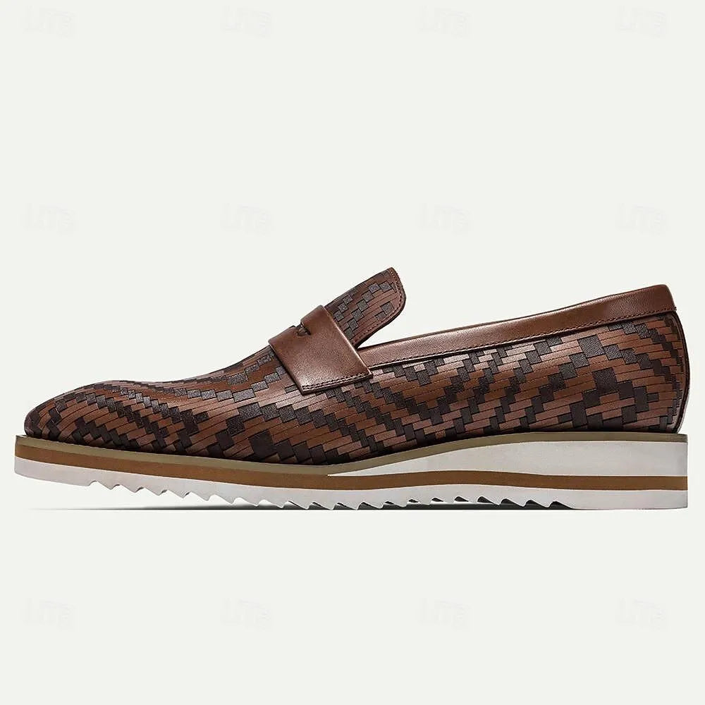 Men's Woven Leather Penny Loafers - Tokiyos