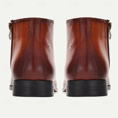 Men's Brown Lace-Up Ankle Boots with Brogue Detailing Premium Cowhide Leather