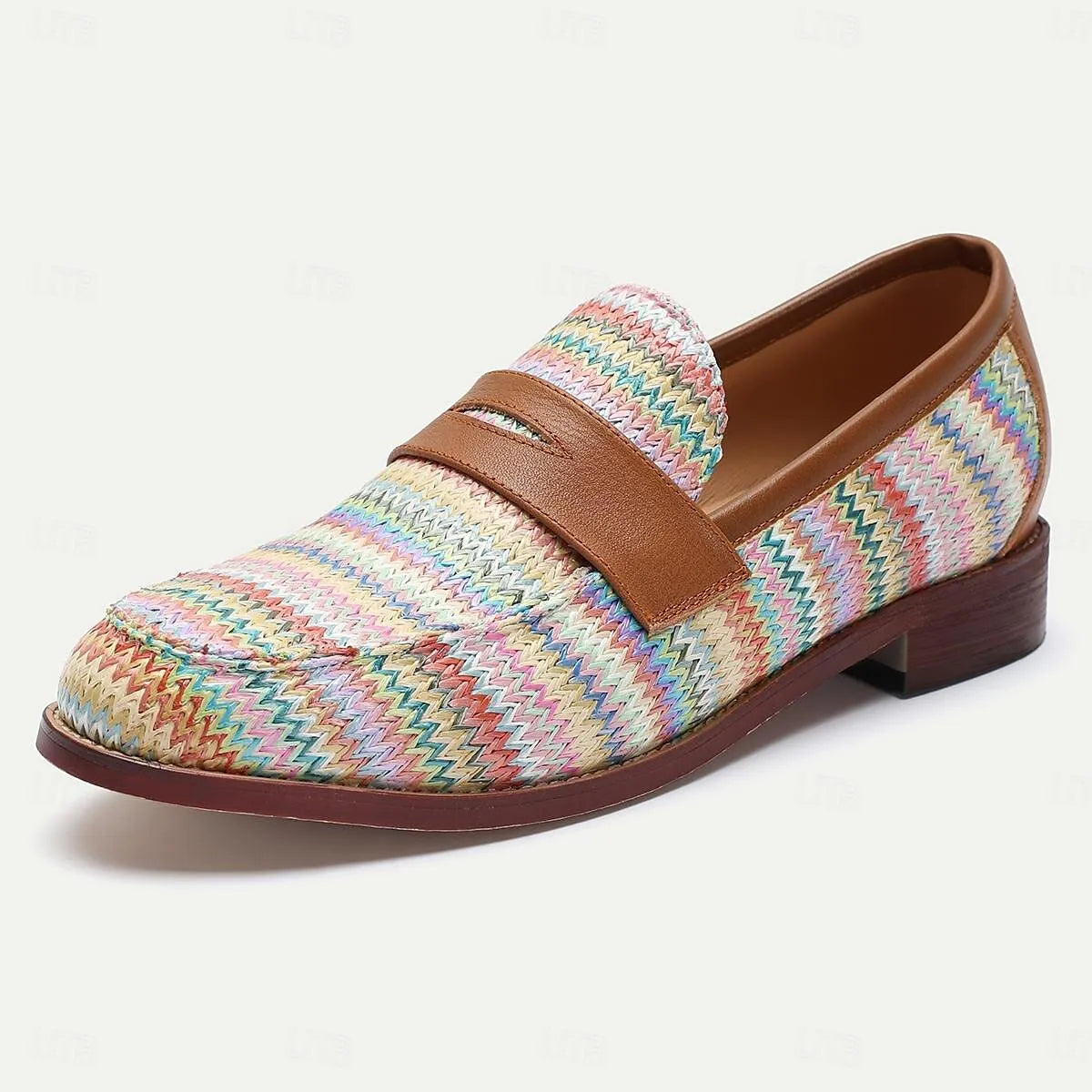 Men's Colorful Chevron Woven Penny Loafers - Tokiyos