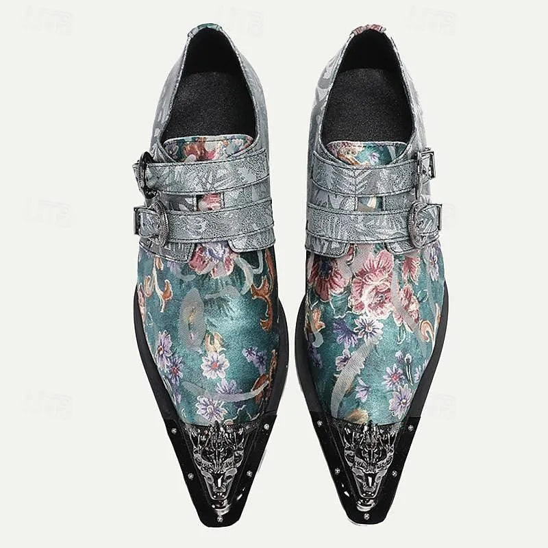 Men's Metallic Floral Dress Shoes with Double Buckles - Stylish Formal Footwear - Tokiyos