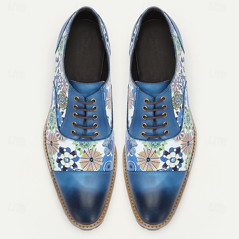 Men's Vintage-Inspired Floral Print Leather Oxfords - Stylish and Comfortable