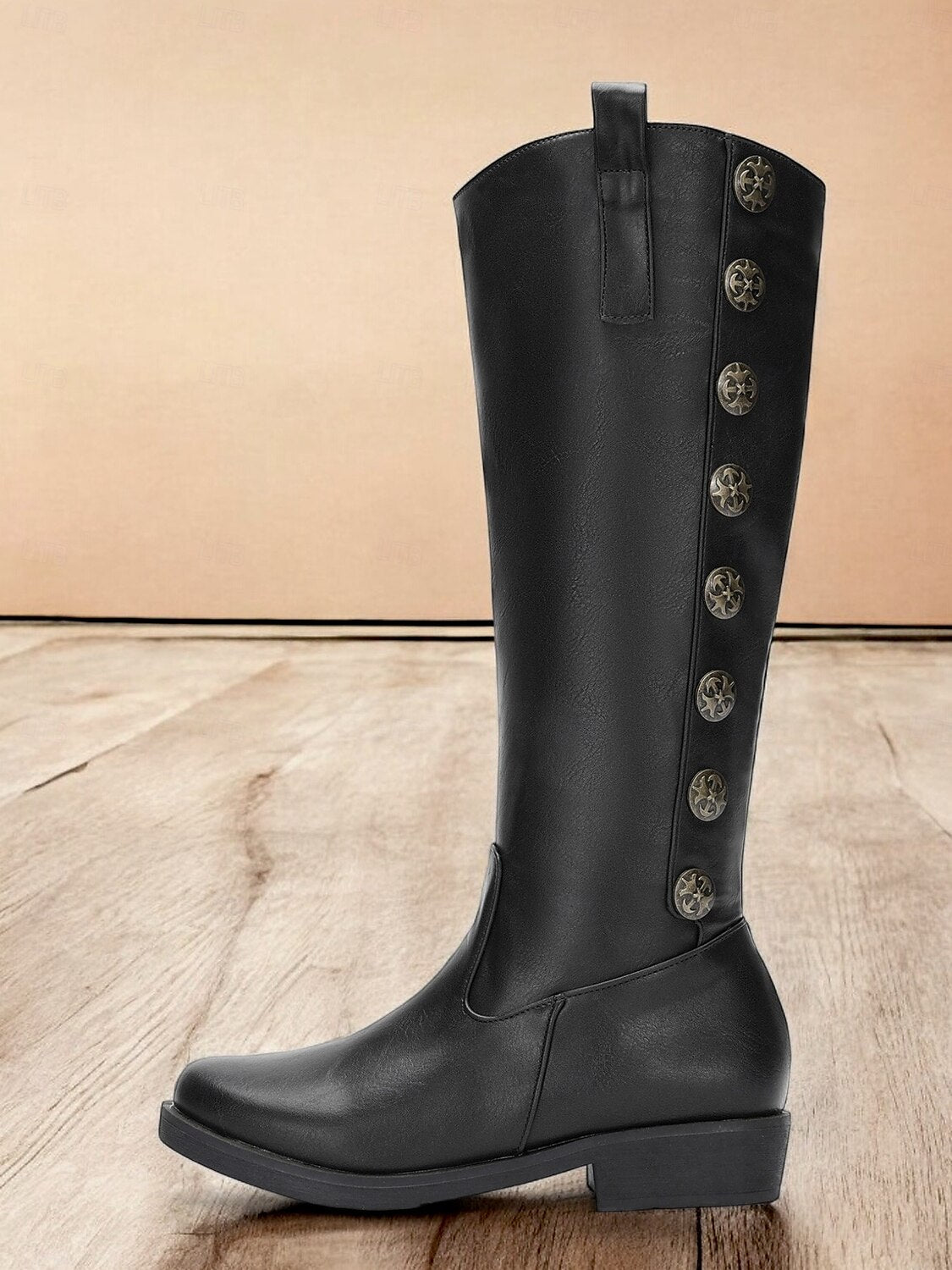 Women's Vintage Brown Knee-High Boots with Decorative Buttons Stylish Faux Leather