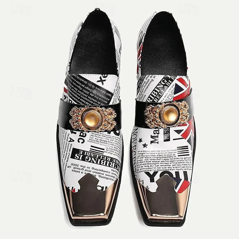 Men's Fashion Loafers with British Flag Design and Gold Crown Buckle - Tokiyos