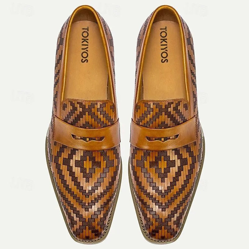 Men's Woven Leather Penny Loafers - Tokiyos