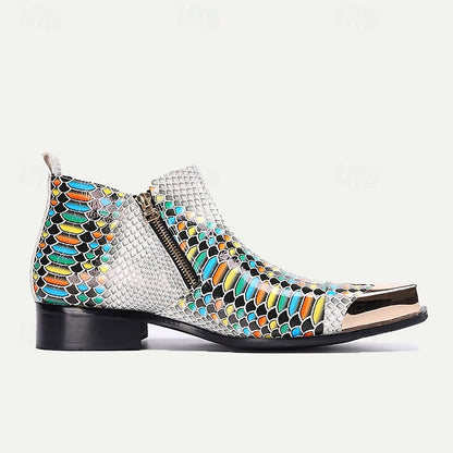 Men's Exotic Snake Print Leather Ankle Boots Premium Cowhide