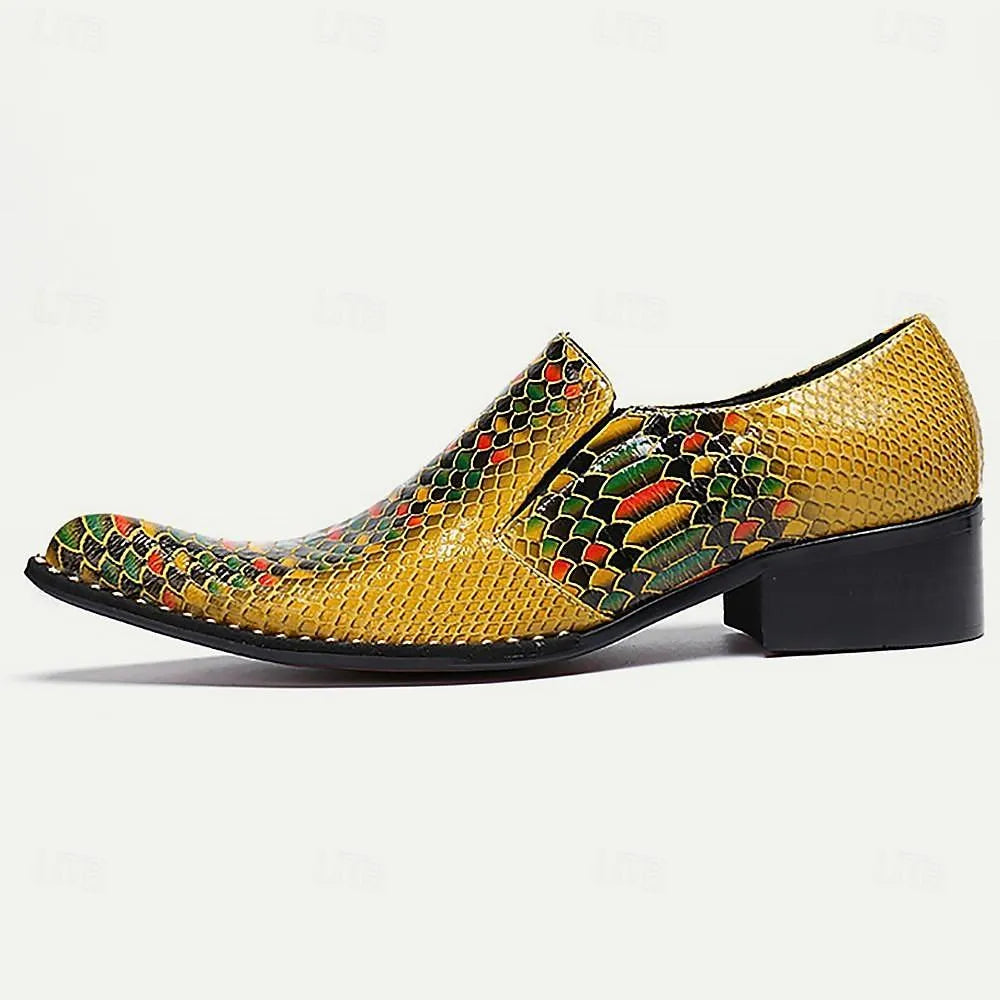 Men's Multicolor Snake Print Loafers: Vibrant Slip-On Shoes with Exotic Appeal - Tokiyos