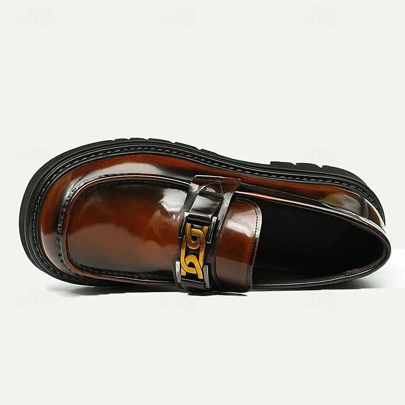 Men's Brown Leather Buckle Loafers - Chunky Sole - Tokiyos