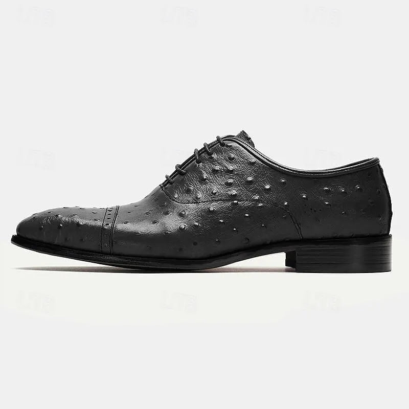 Men's Brown Ostrich Leather Oxfords: Elegant Brogue Detailing - Tokiyos