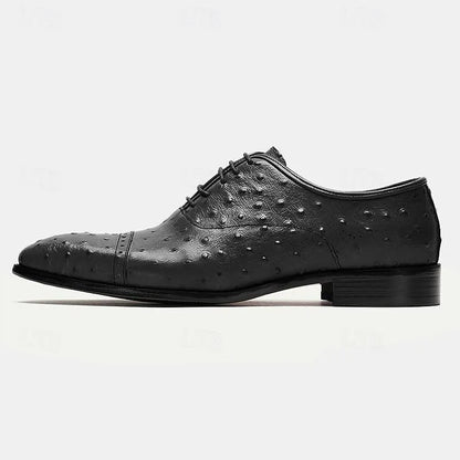 Men's Brown Ostrich Leather Oxfords: Elegant Brogue Detailing - Tokiyos