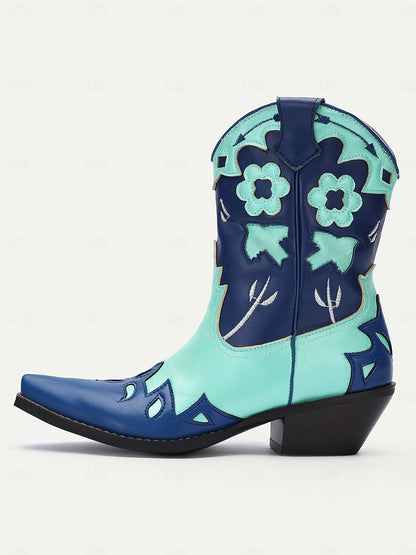 Women's Blue and Turquoise Western Cowboy Boots Perfect for Bold Fashion and Casual Wear