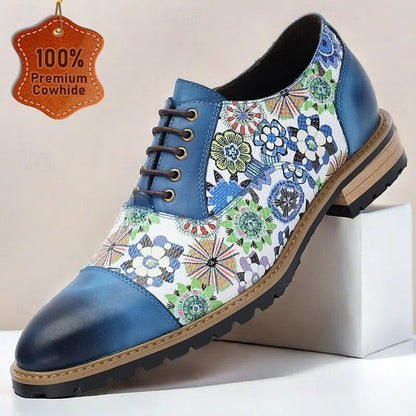 Men's Vintage-Inspired Floral Print Leather Oxfords - Stylish and Comfortable