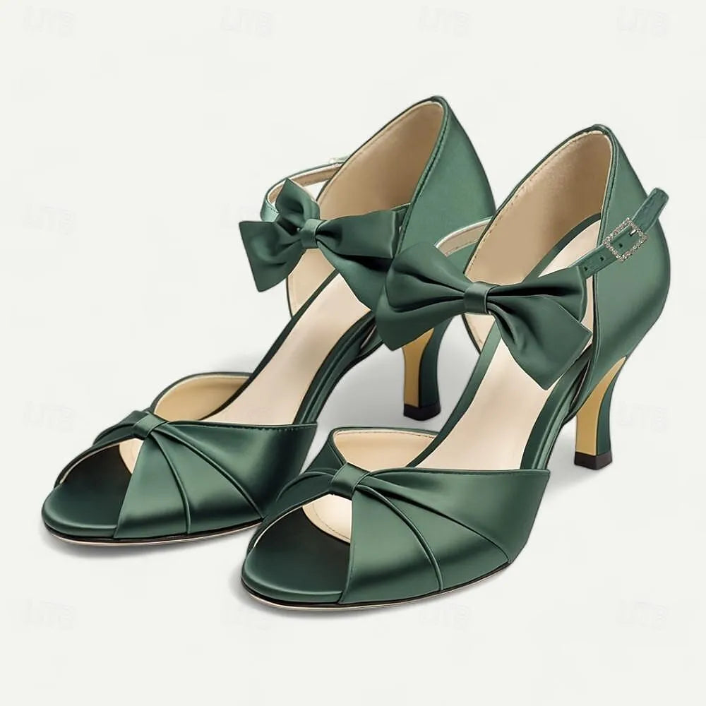 Women's Teal Satin Bow-Tie High Heel Sandals - Tokiyos