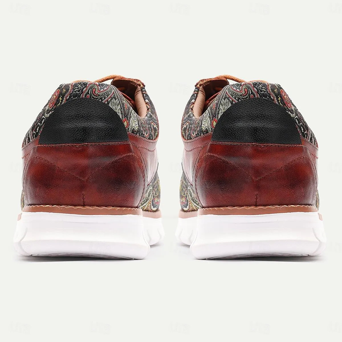 Men's Sneakers Paisley Print Leather Casual Shoes with White Soles - Tokiyos