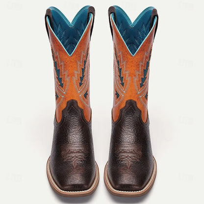 Men's Handmade Goodyear Welted Leather Western Cowboy Boots with Embroidered Design