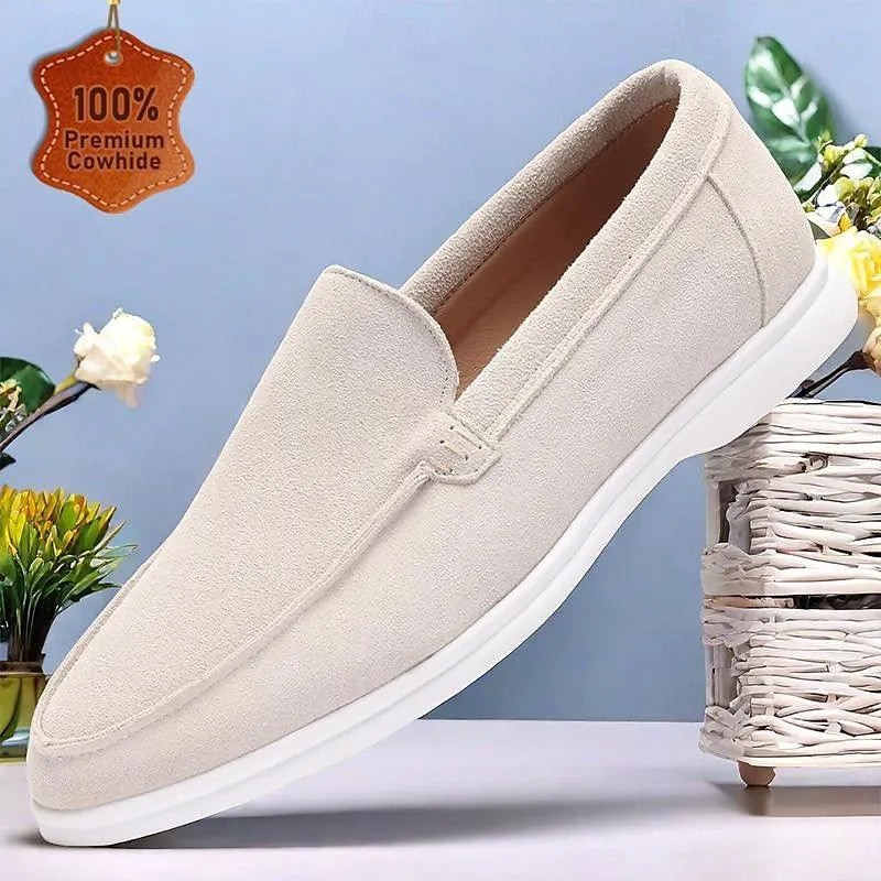 Men's White Beige Suede Slip-On Loafer - Tokiyos