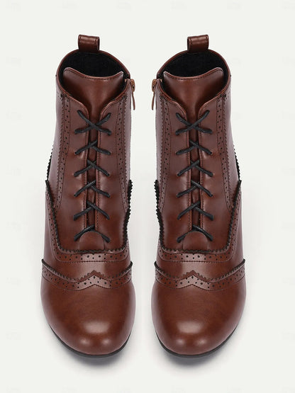 Women's Victorian-Style Lace-Up Leather Ankle Boots