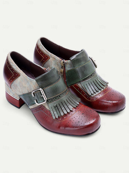 Women's Vintage Multi-Color Oxford Shoes with Premium Leather, Fringe Detail