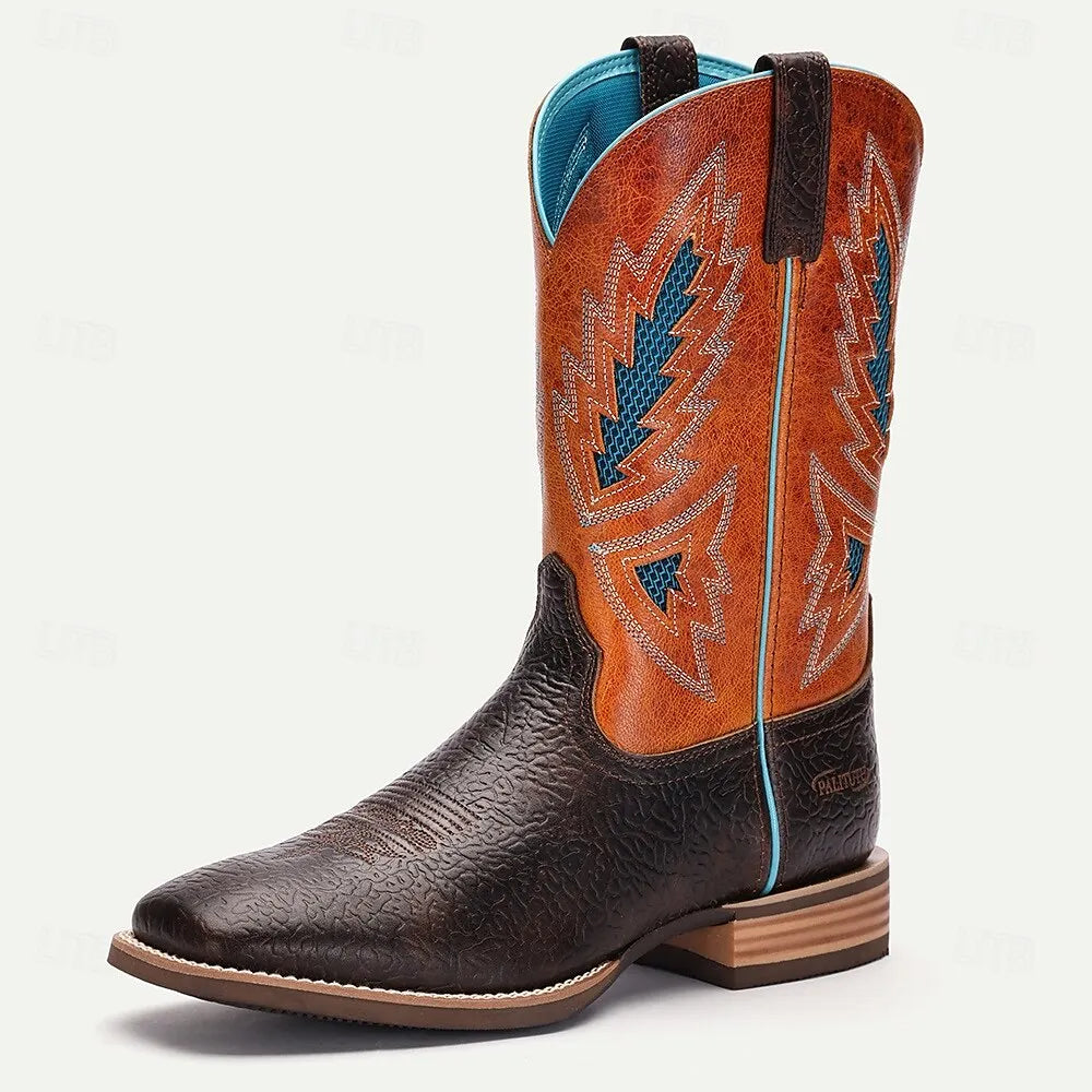 Men's Handmade Goodyear Welted Leather Western Cowboy Boots with Embroidered Design