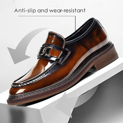 Men's Glossy Leather Loafers with Buckle - Tokiyos