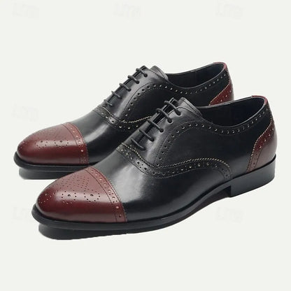 Men's Two-Tone Premium Cowhide Brogue Oxford Shoes-Perfect for Formal Occasions & Business Attire