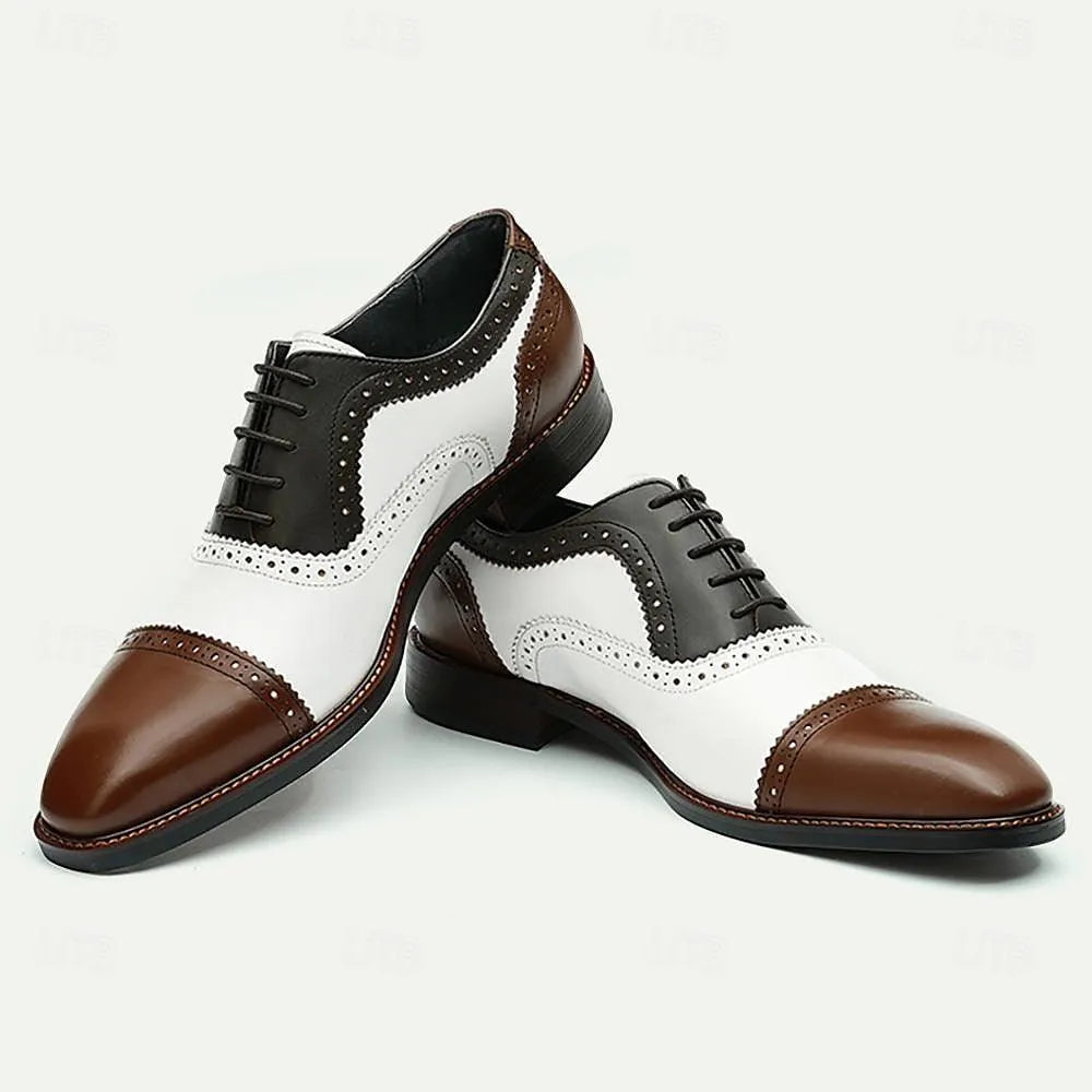 "Men's Tri-Color Wingtip Oxford Shoes Brogue - Tokiyos