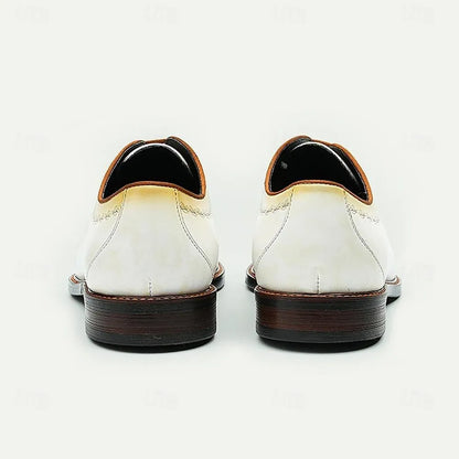 Men's White Oxford Shoes with Golden Gradient and Chain - Tokiyos