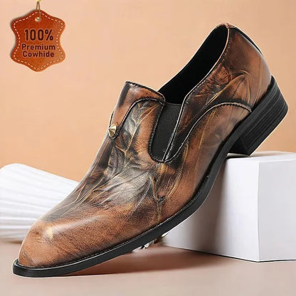 Men's Brown Leather Slip-On Dress Shoes - Classic Formal Loafers - Tokiyos