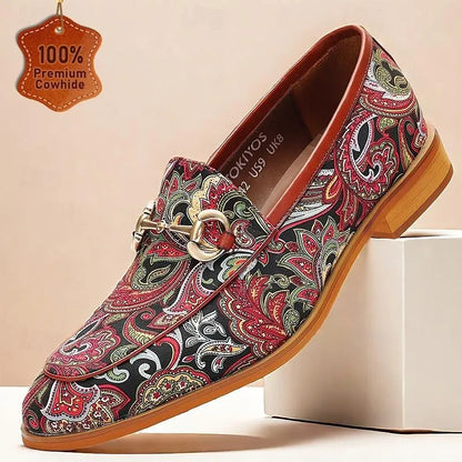 Paisley Men's Loafers with Gold Chain for Formal Events - Tokiyos