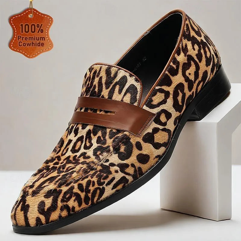 Men's Leopard Print Loafers: Bold Animal Pattern Slip-On Shoes with Stylish Strap - Tokiyos