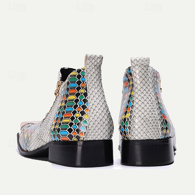 Men's Exotic Snake Print Leather Ankle Boots Premium Cowhide