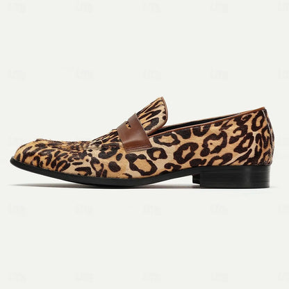 Men's Leopard Print Loafers: Bold Animal Pattern Slip-On Shoes with Stylish Strap - Tokiyos