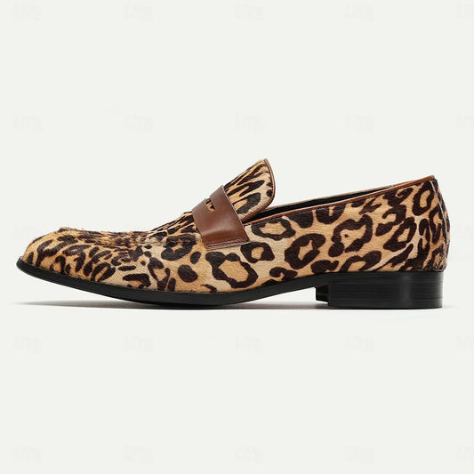 Men's Leopard Print Loafers: Bold Animal Pattern Slip-On Shoes with Stylish Strap - Tokiyos