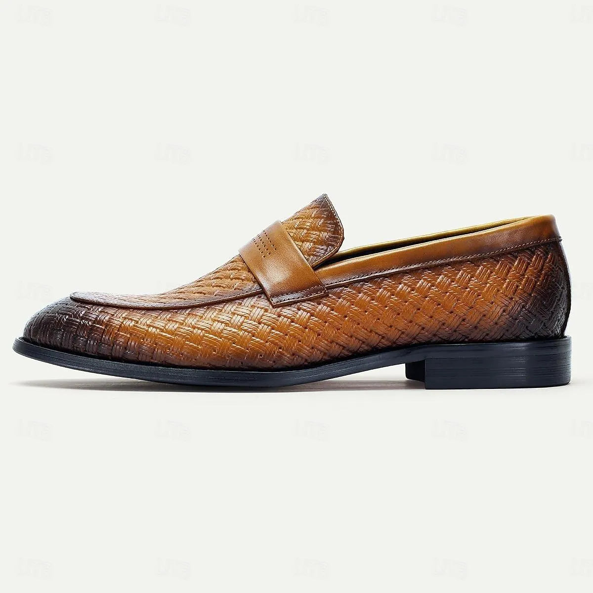 Men's Loafers Woven Leather Tan Strap Slip-on - Tokiyos