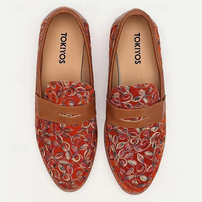 Men's Floral Embroidered Leather Loafers - Tokiyos