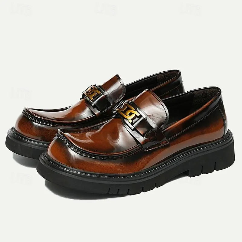 Men's Brown Leather Buckle Loafers - Chunky Sole - Tokiyos