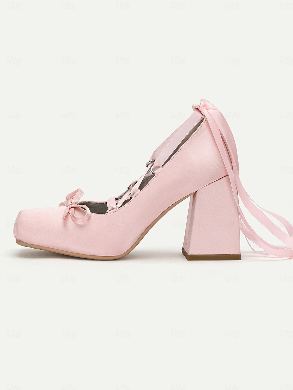 Women's Pink Satin Lace-Up Block Heels with Ribbon Ties-Ballet-Inspired Pumps for Special Occasions and Elegant Outfits