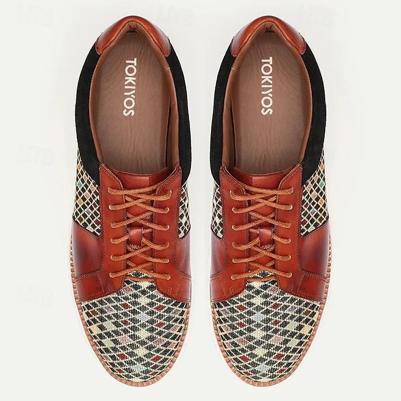 Men's Houndstooth Sneakers with Leather Accents - Tokiyos