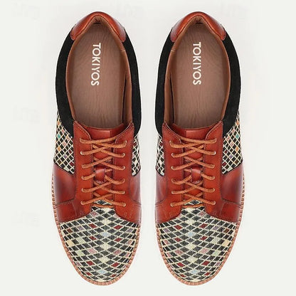 Men's Houndstooth Sneakers with Leather Accents - Tokiyos