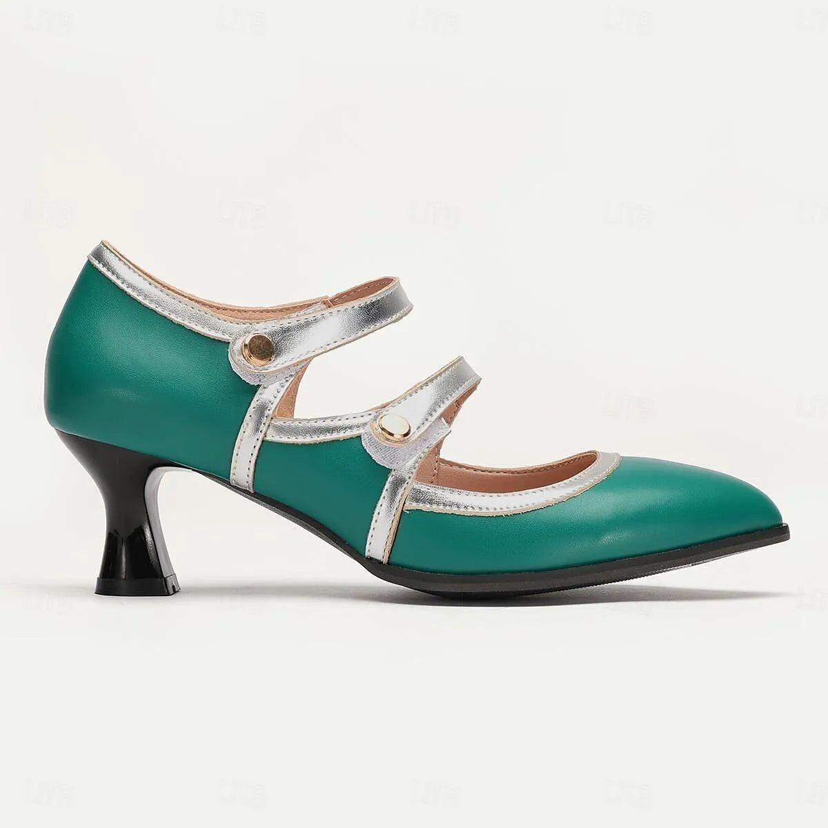 Women's Vintage Mary Jane Heels - Elegant Green and Silver Mid-Heel Dress Shoes with Double Straps for Parties and Formal Events - Tokiyos