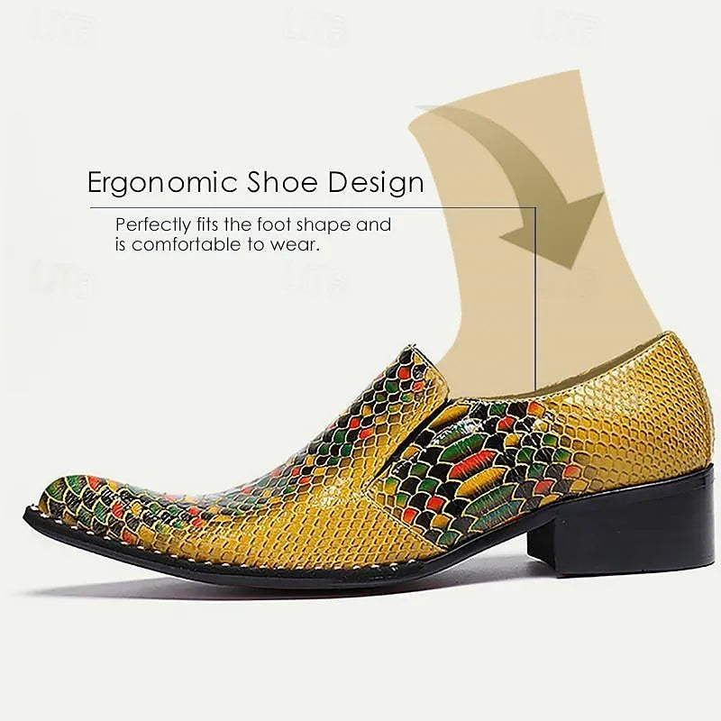 Men's Multicolor Snake Print Loafers: Vibrant Slip-On Shoes with Exotic Appeal - Tokiyos