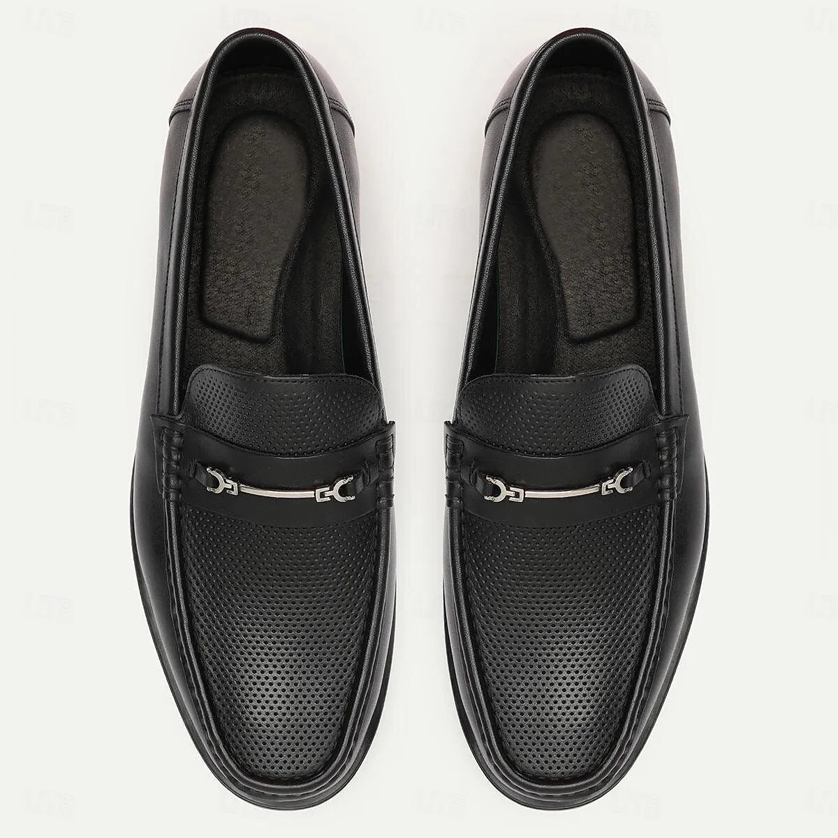 Men's Black Leather Loafers with Metal Detail - Tokiyos