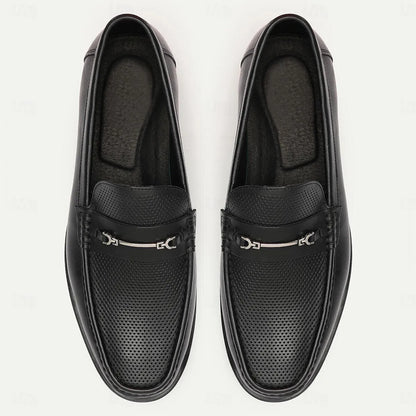 Men's Black Leather Loafers with Metal Detail - Tokiyos